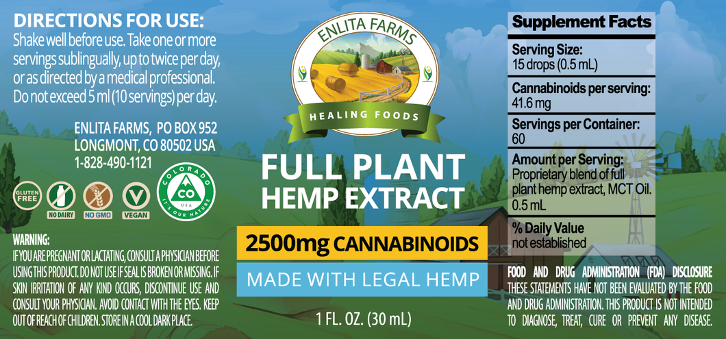 Enlita Farms CBD oil Full-spectrum Hemp Extract Tincture 2500mg - 30 mL